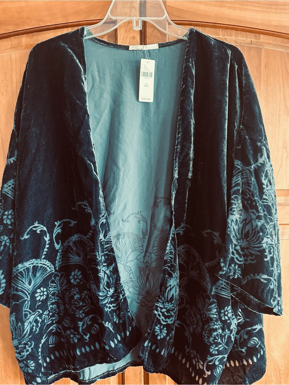 Anthropologie Velvet Floral Burn Out Open Kimono Wrap, Deep Blue, NWT  $118 OS